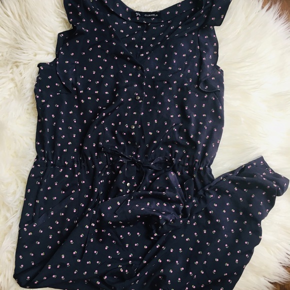 Dark Blue Cherry/Flower Print Button Down Jumper - Picture 2 of 7